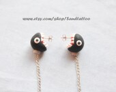 Sale-Nintendo Super Mario Black Ear Biting Chain Chomp Earrings, Chomper Earrings, Easter Gift