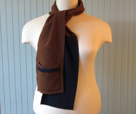 UPCYCLED WOOL SCARF- Milk Chocolate Brown & Navy-Color Block