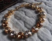 ONE Gold multicolors,Vintage, Swarovski crystal Rivoli/chatons, Gold metal setting, Shabby Chic style, tennis bracelet, Costume Jewelry
