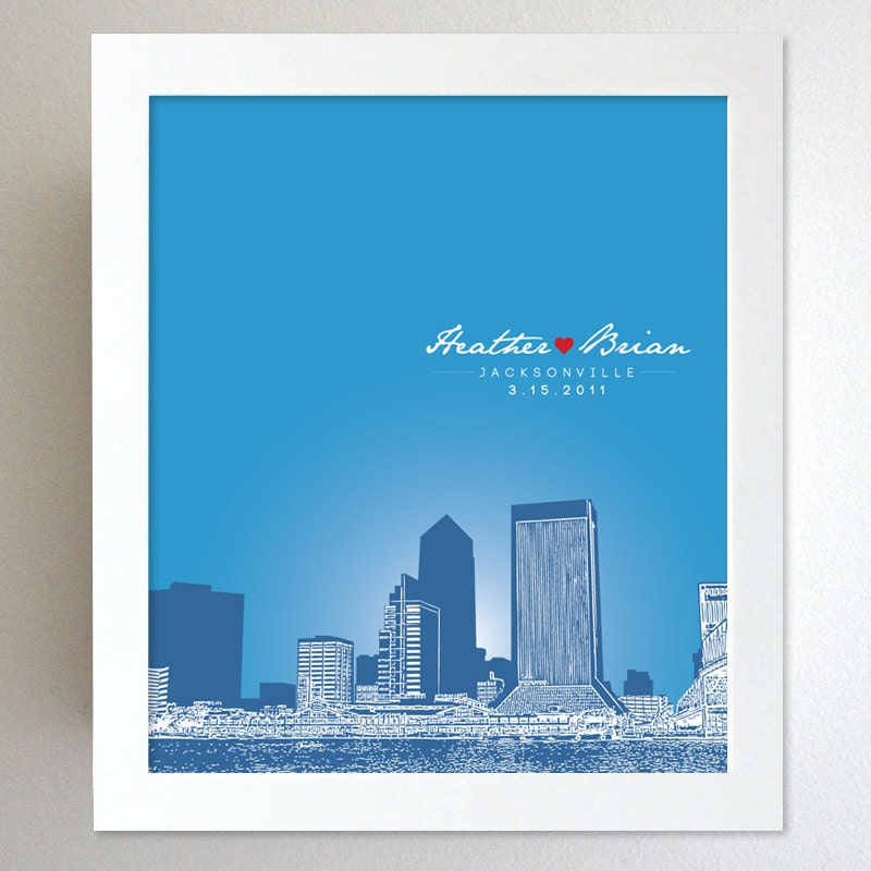Custom Wedding Present for the Bride and Groom / Jacksonville Florida Skyline First Wedding Present / Her Wedding Art Poster / Any Cityscape
