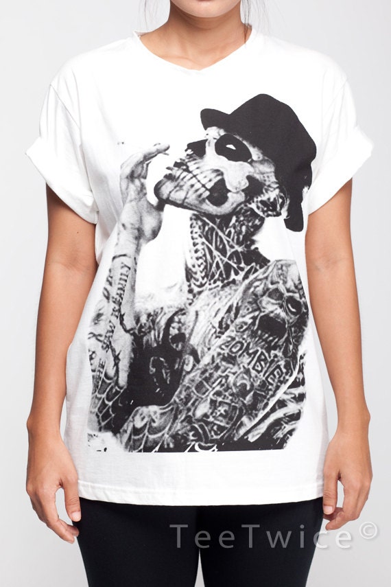 Zombie Boy T Shirt Rick Genest Tattoo Skull Women Short Sleeve T Shirts White Tee Shirts Men Shirts Women Unisex T-Shirt Size M L XL