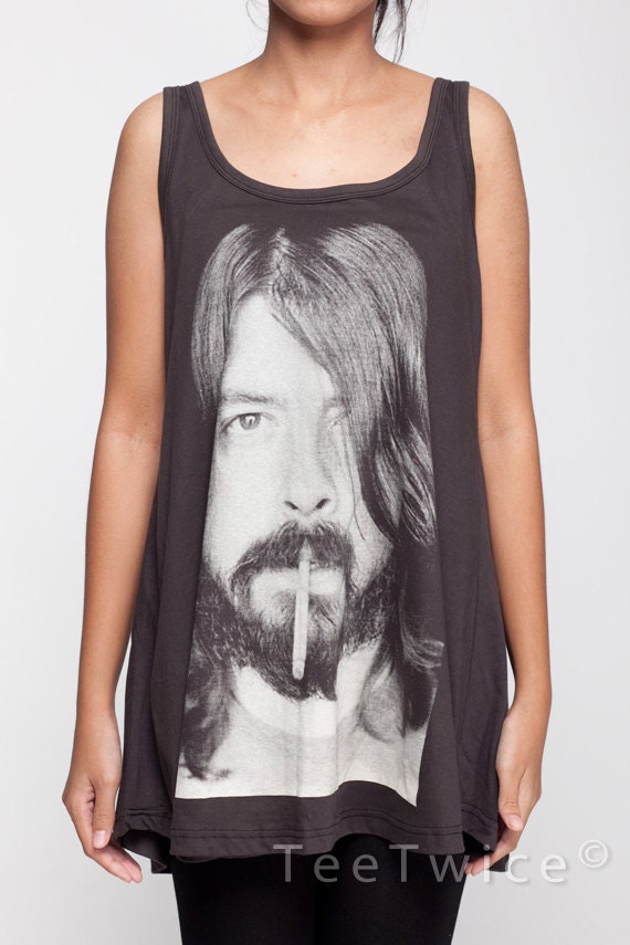 Dave Grohl T Shirt Dress Smoking Foo Fighters Top Women Shirts Black Tunic T-Shirt Sleeveless Vest Mini Dresses Size M L