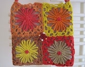Bag - Ladies Girls Unique Hand Crocheted Yellow Orange Red and Brown Flower Shoulder Hip Bag Purse