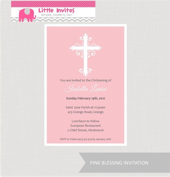 Pink Baby Blessing Invitation..Baptism by LittleInvites on Etsy
