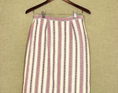 Vintage 1950s Skirt / 50s Pencil Skirt with Pink and Blue Stripes