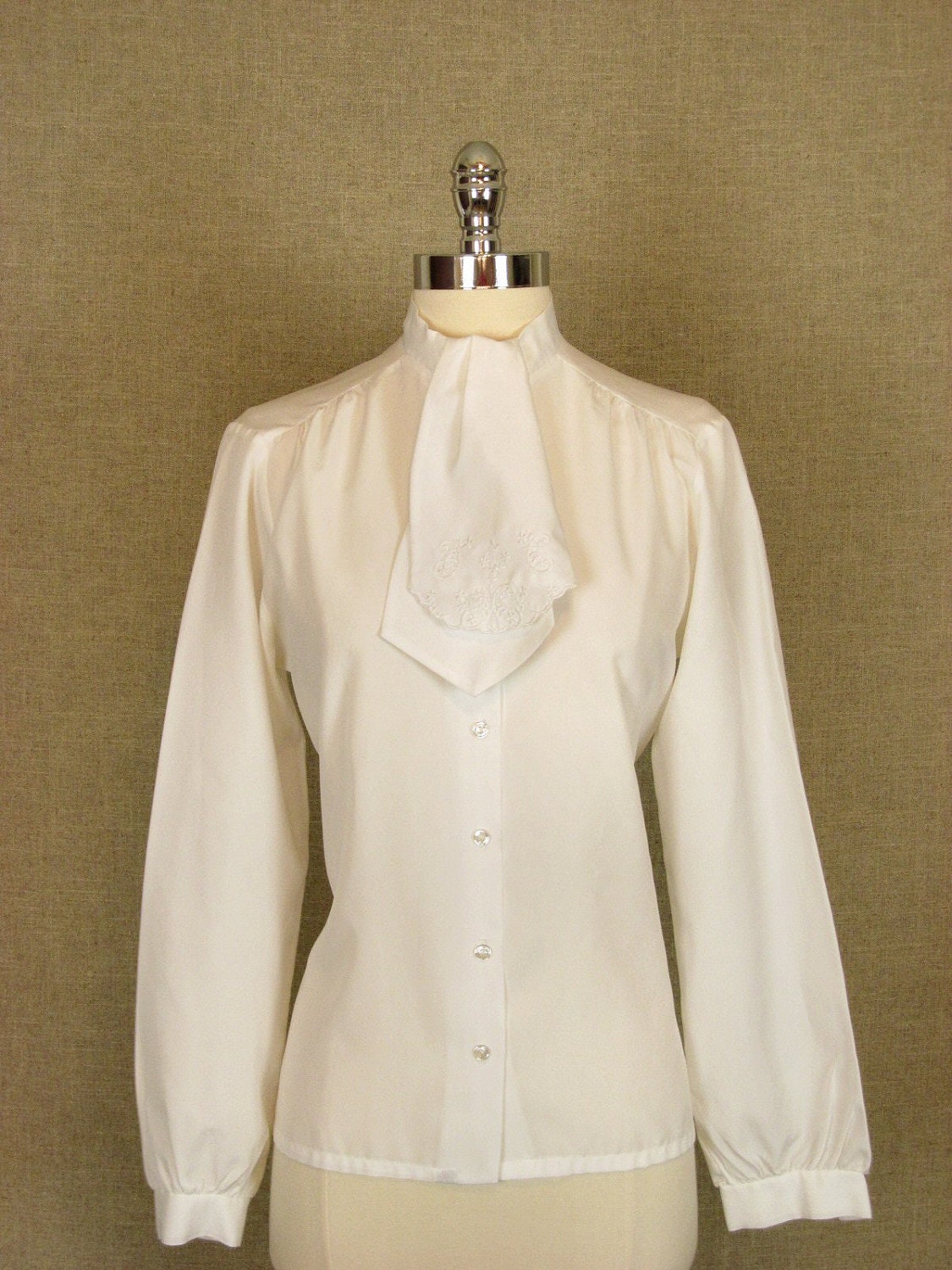 Vintage White Secretary Blouse with Necktie
