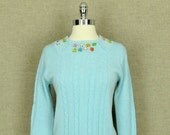 Vintage Sky Blue Sweater with Flowers