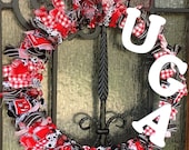 Custom UGA "Game Time" College Football Rag Wreath - 24 inch