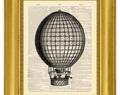 Hot Air Balloon - Dictionary Art Print Vintage Upcycled Antique Book Page no.60