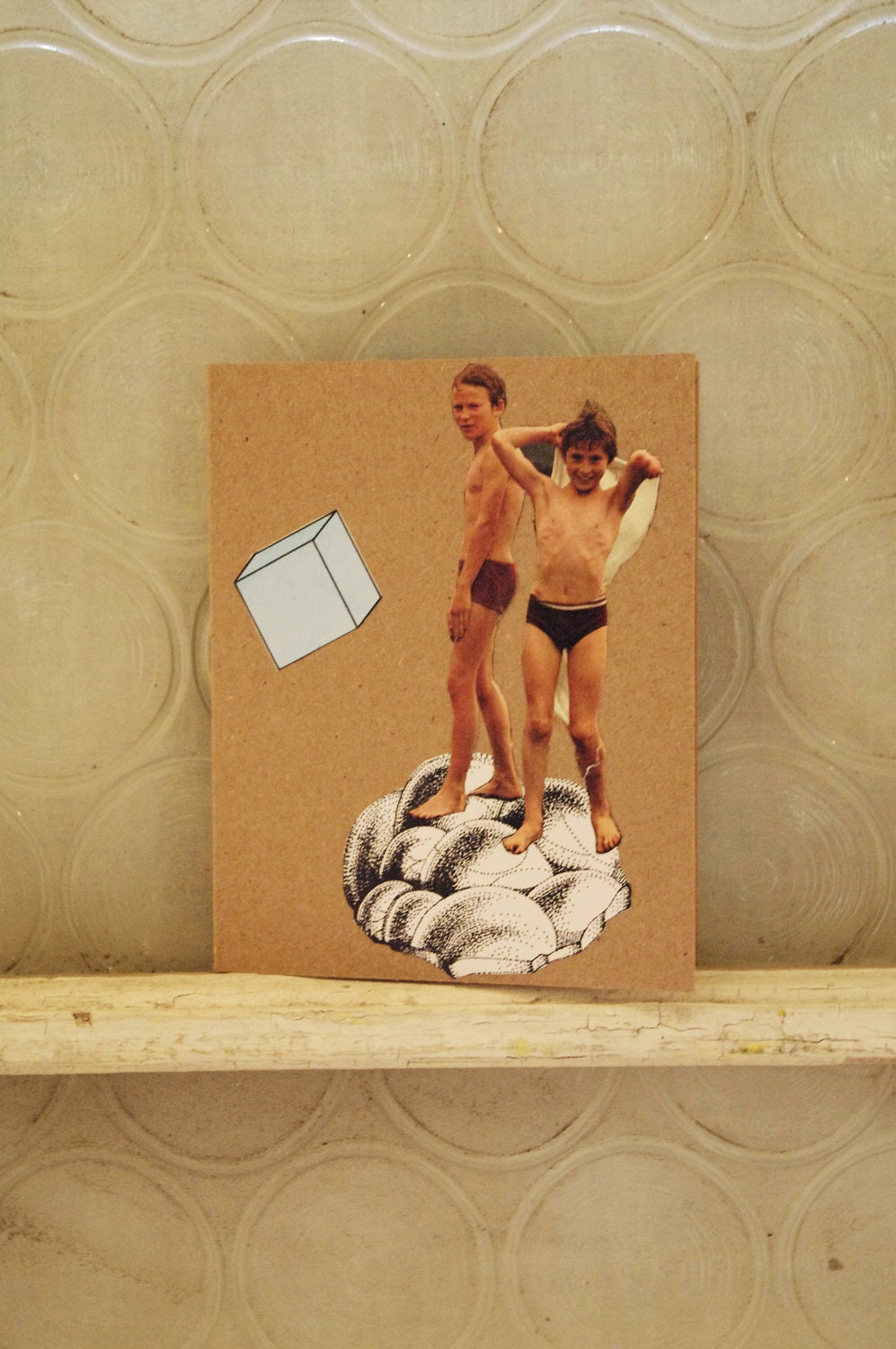 La Amistad. Original Art Kraft Paper Blank Greeting Card w Geometric Crystalline Structure & Vintage Retro National Geographic Photograph
