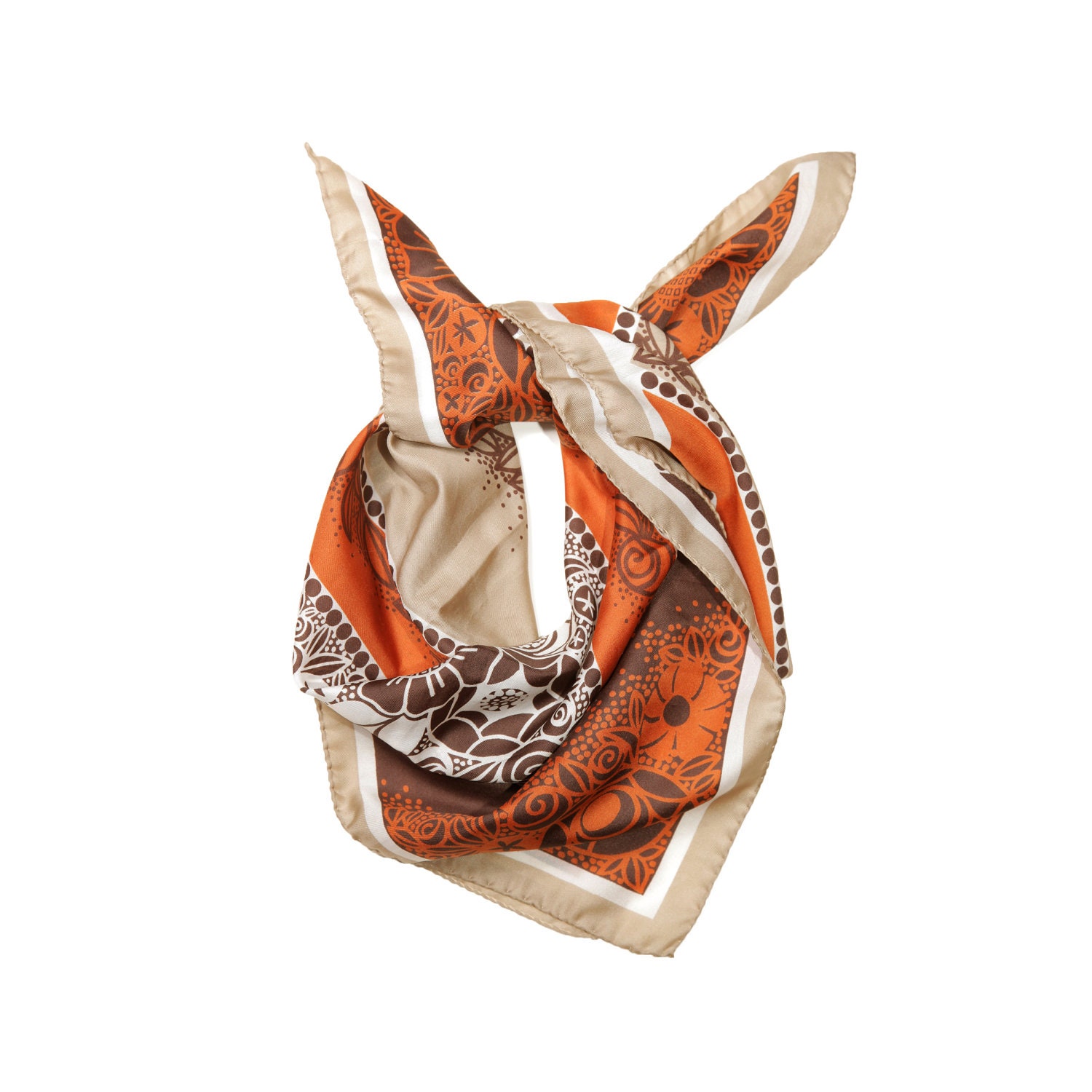 1970 vintage Orange Brown floral scarf