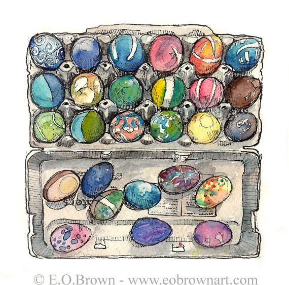 Colorful Easter Eggs Print Of Watercolor Painting By Eobrownart