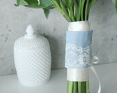 Lucky Penny Pocket Bouquet Wrap, Vintage Blue Linen and Lace