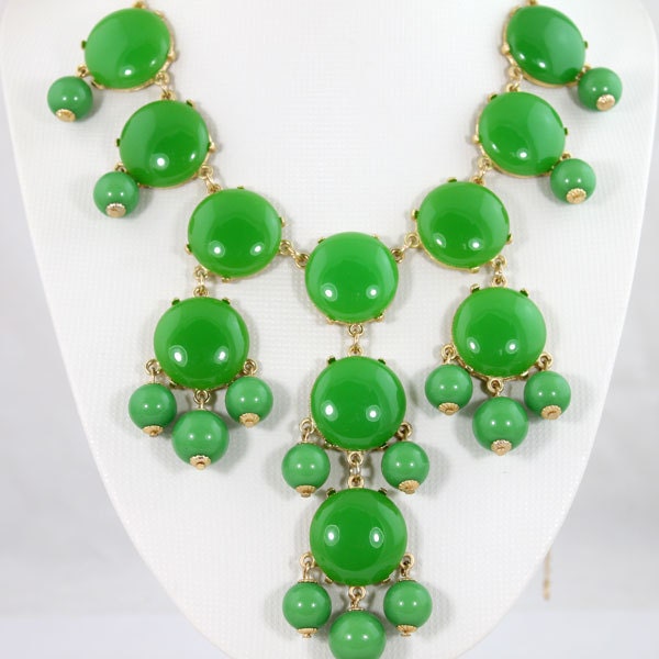Emerald Green/Kelly Green Bubble Necklace,Handmade Bib Necklace,Statement  Bubble Necklace-BN0141