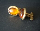 Vintage Retro Cufflinks Brass an Orange Lucite Stones Rare Color 1940's