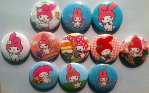 My Melody 1 inch round flatback buttons, cabachon, hairbows, scrap books