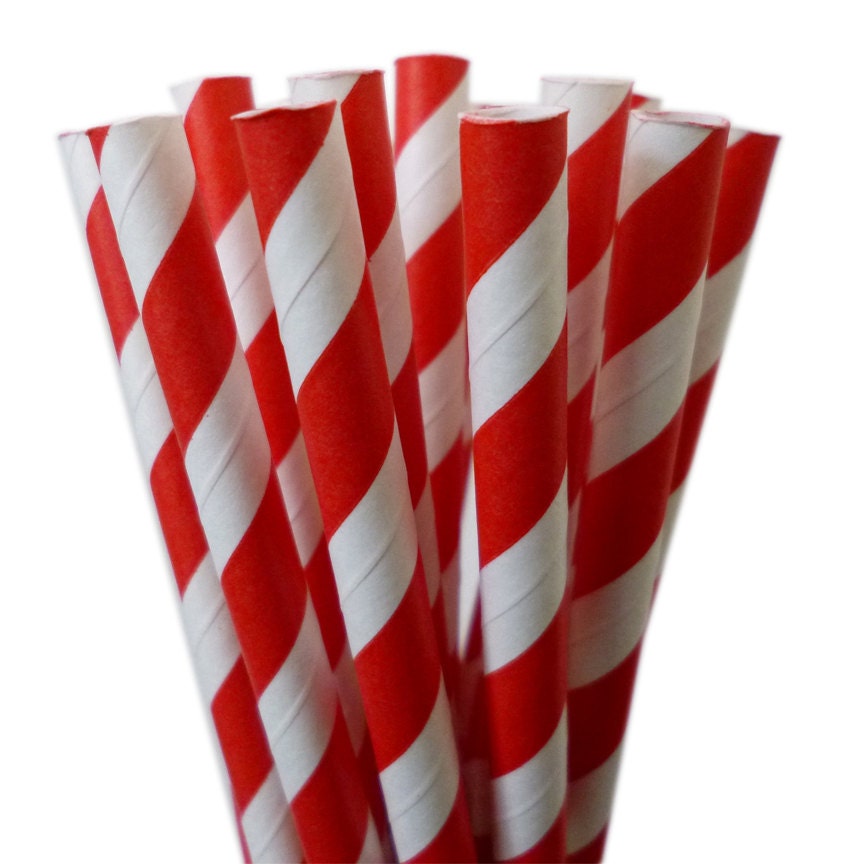 Red Paper Straws (75) BRIGHT RED Paper Straws Red Polka Dot Paper Straws:Cake Pops, Retro,Vintage,RED Weddings, Carnival Party, Circus Party