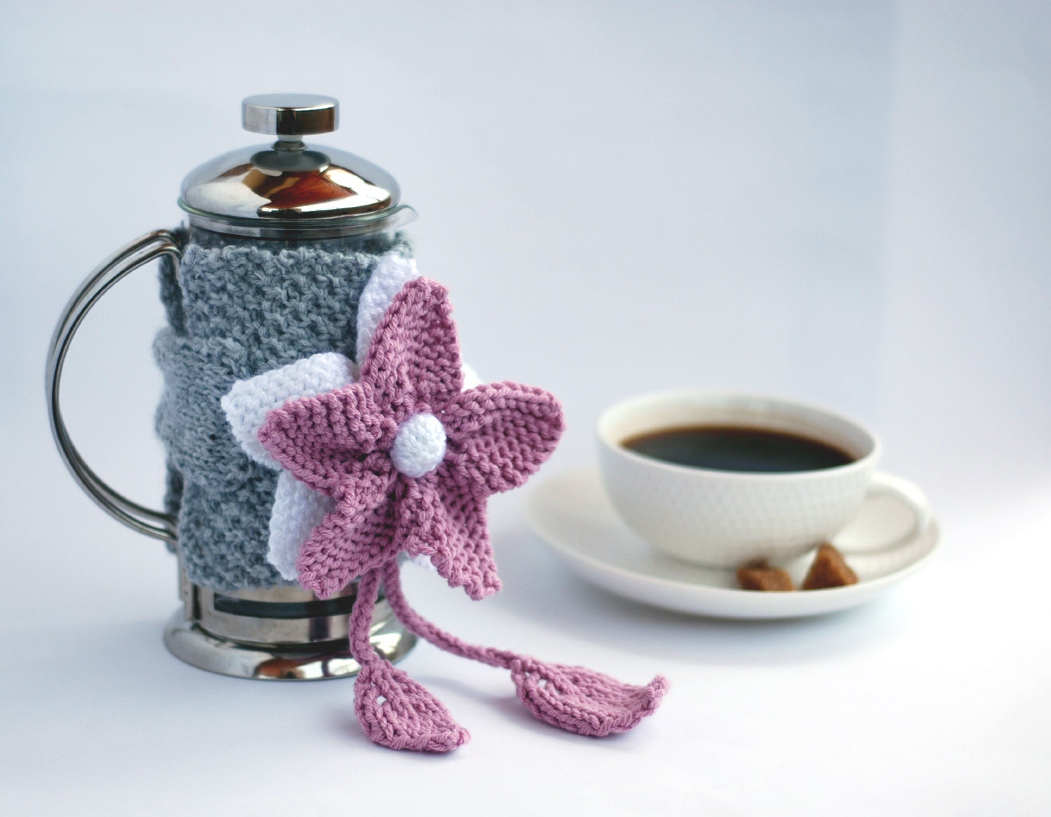 PINK FLOWER French Coffee Press Coffee Cozy - DenizasDecor