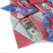 American flag Silk Scarf shawl triangular patriotic Hand Painted dollar bill dyed on ponge 5 100% silk 90x90 blue sky batik triangle