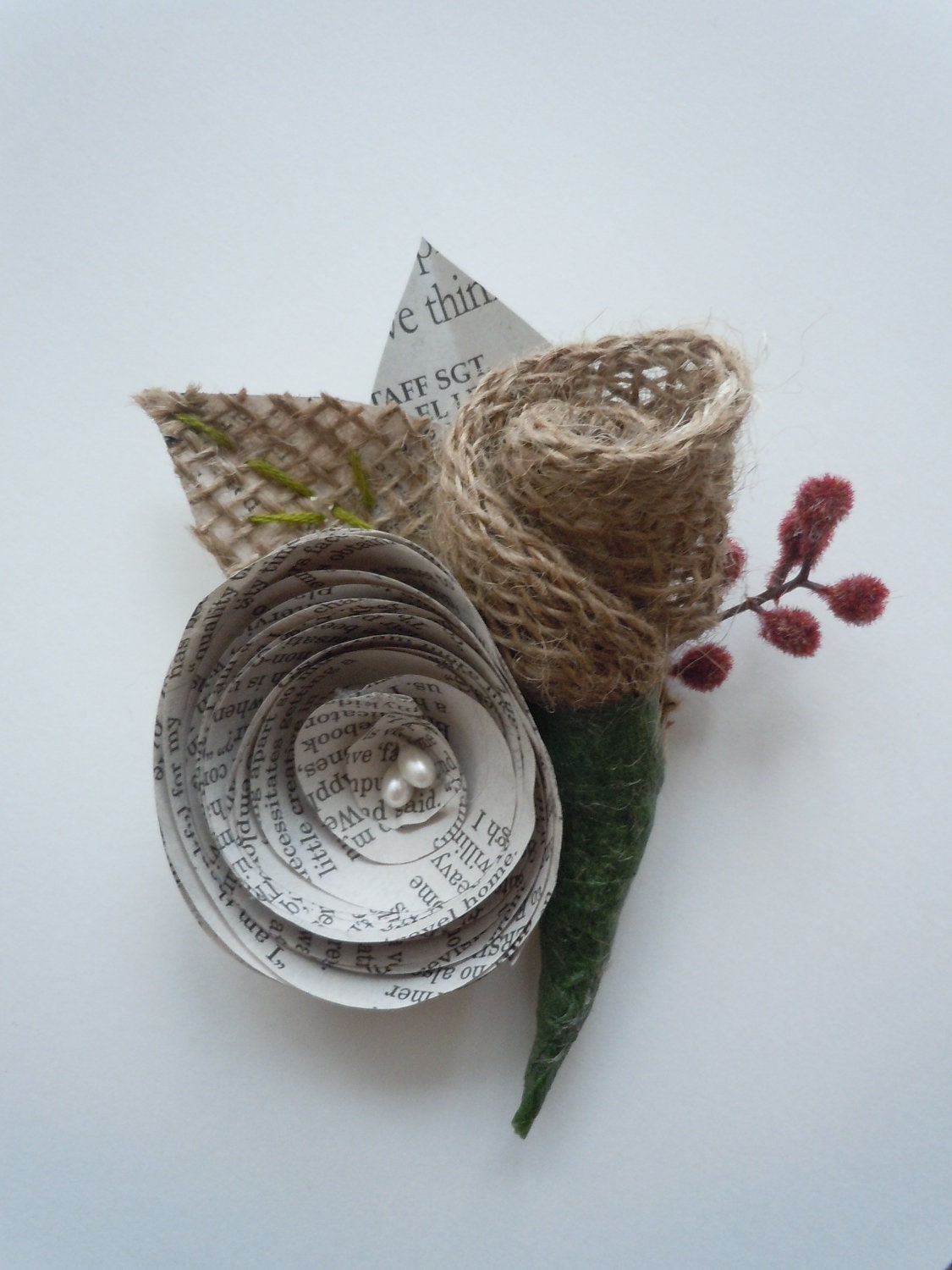 Set of 8 Burlap Rose Boutonnieres