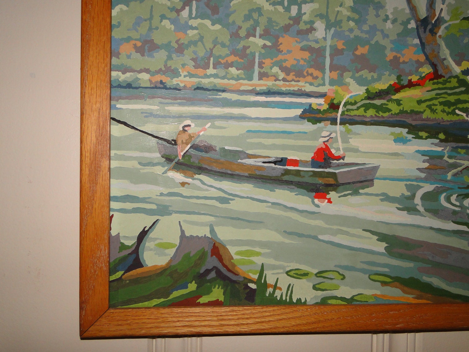 large vintage fishing paint by number