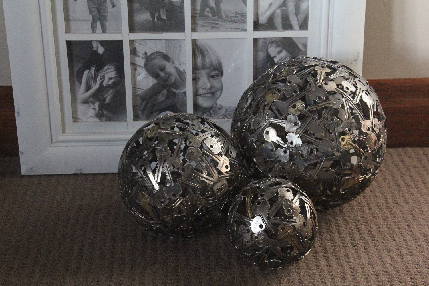 Large key ball, Key sphere, Metal sculpture ornament