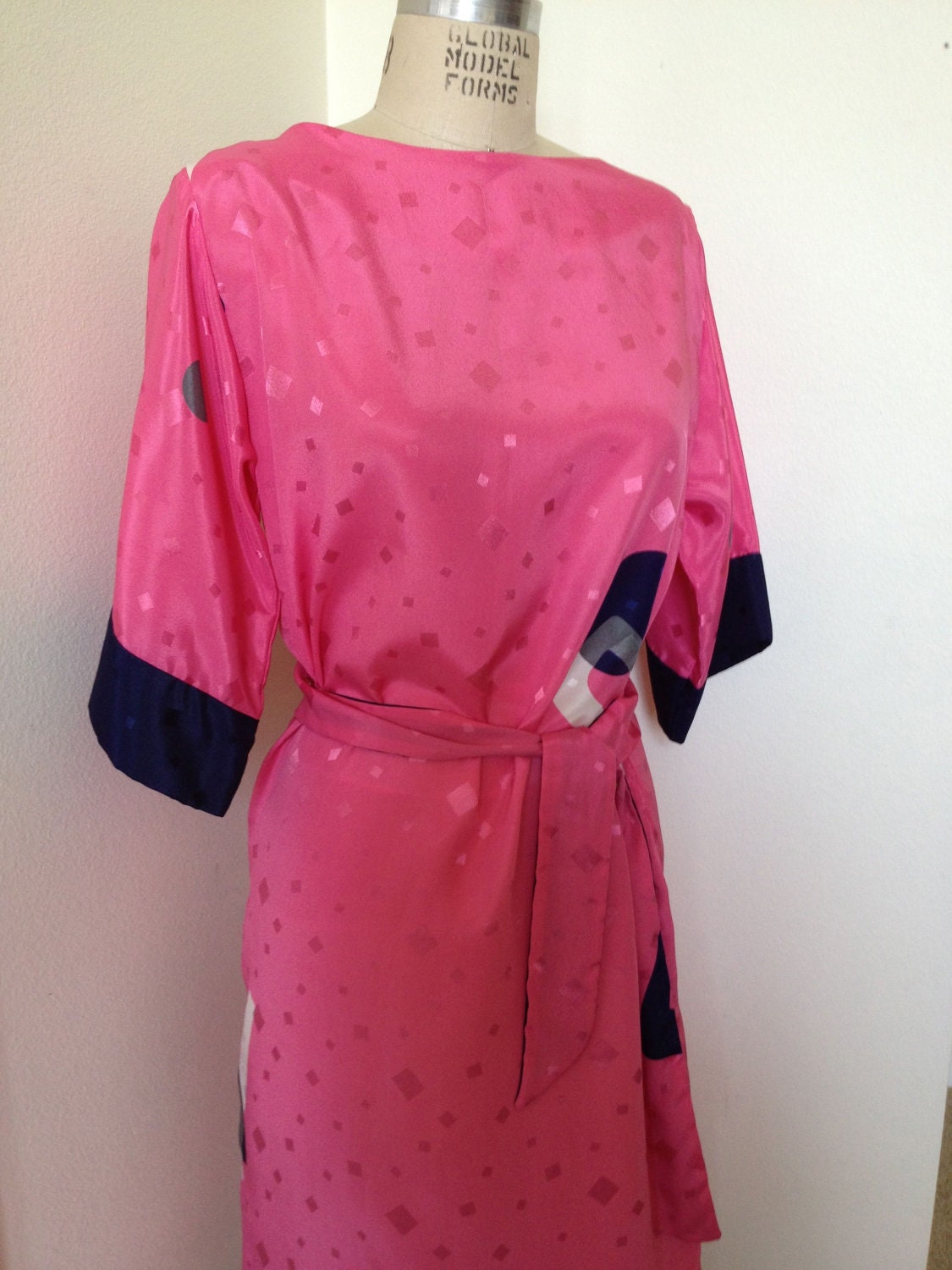 25% sale: Vintage Hal JermanPink and Navy Graphic, Abstract, Constellation Dress sz 12