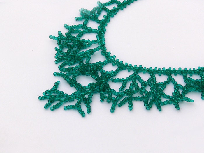 Green Necklace. Beadwork. Beaded Handmade Jewelry