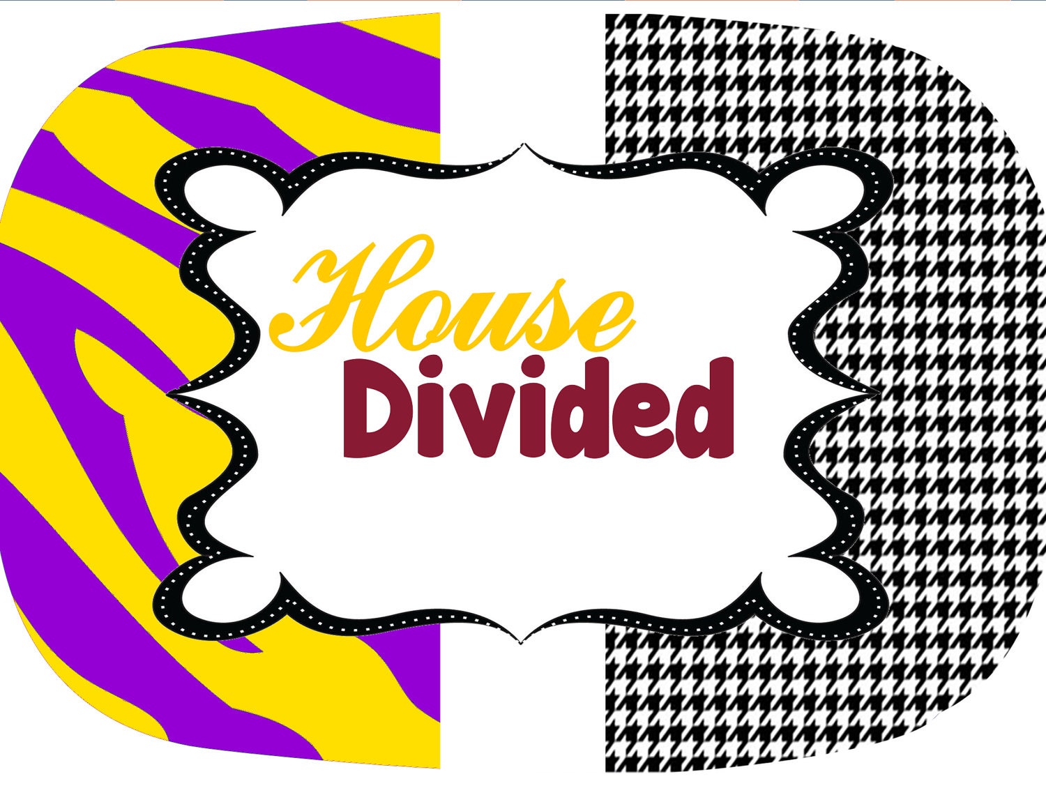 Personalized Melamine Platter 14x11, Personalized Alabama/LSU Melamine Platter, Personalized Houndstooth/Tiger Platter House Divided
