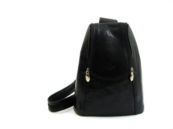 black leather convertible sling bag backpack by AsburyHill on Etsy
