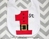 First Christmas Santa Baby Bib - 1st Christmas Monogrammed Baby Christmas Bib