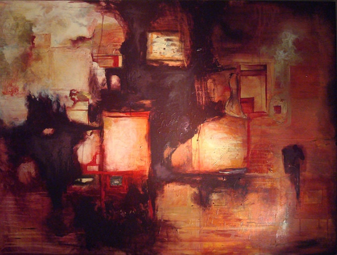 Contemporary Art Red Artwork Abstract Landscape Acrylic Mixed Media Digital PRINT Acid free white mat red color scheme warm color scheme