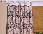 CURTAINS ORANGE GEOMETRIC Collection Two Drapery Panels 50 x 84 Blue Modern Premier Fabric 2 Drapes