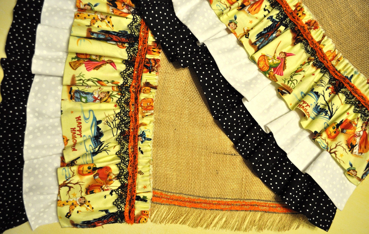 SALE Burlap Table Runner Halloween Table Decor Trick or Treat Vintage Children Housewares Holiday by picadillymarket