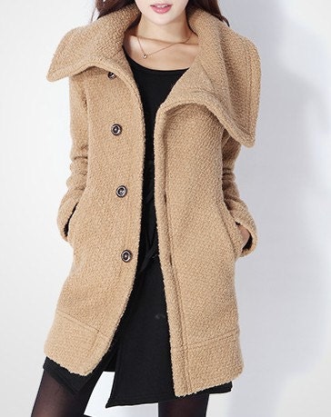 Camel / Green wool women coat flight tweed coat women dress coat Spring Autumn Winter --CO040