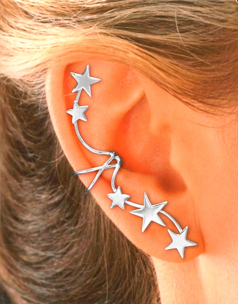 Full Ear, 5 Star Ear Cuff - Single STERLING or GOLD VERMEIL