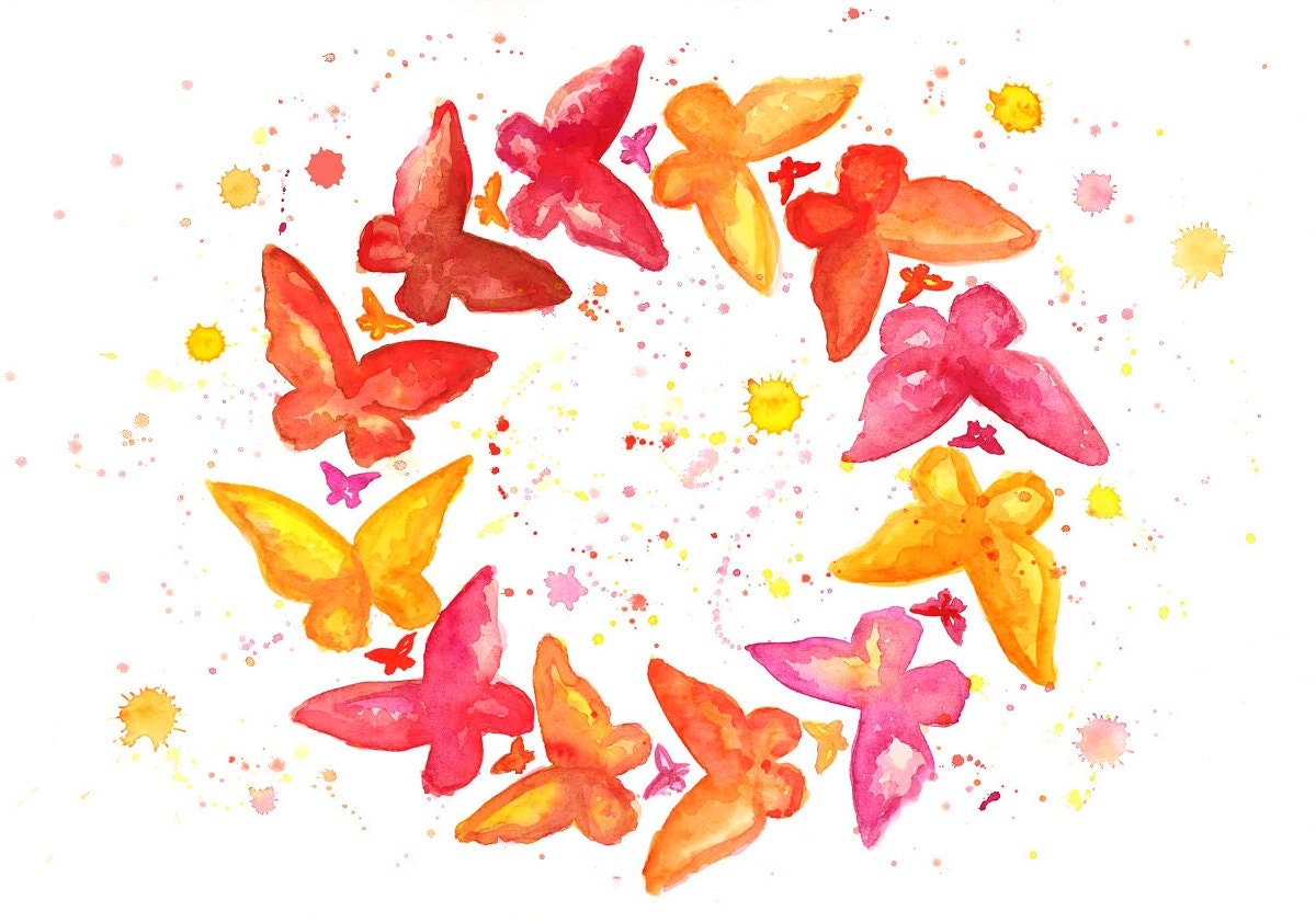 Watercolor Butterflies Illustration No. 6 - Fine Art Painting Nursery Art Baby Print - Mysoulfly