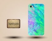 Iphone case, Iphone 4 case, Iphone 4s case, Iphone 5 case, unique handmade hard Plastic case,green purple colorful abstract paint   ,  p452