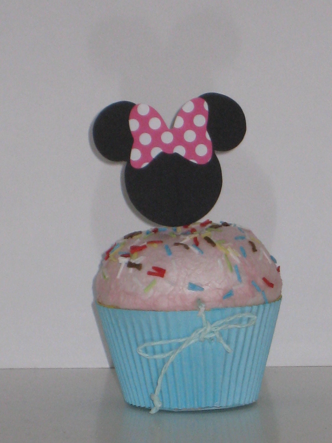 Custom Mickey Mouse Minnie Mouse Cupcake Toppers with Polka Dot Bows, Set of 12