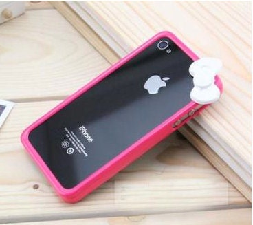 iphone 4/4s Smart Phone Cell Phone Hello Kitty Bow Bumper Case Rose Fuchsia Red
