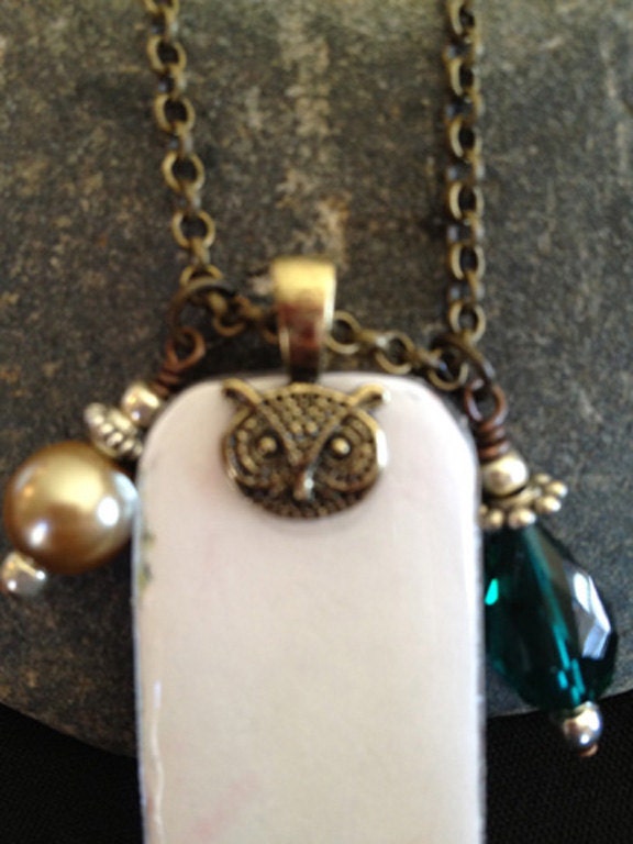 Blue Bird with Crown glass tile pendant necklace