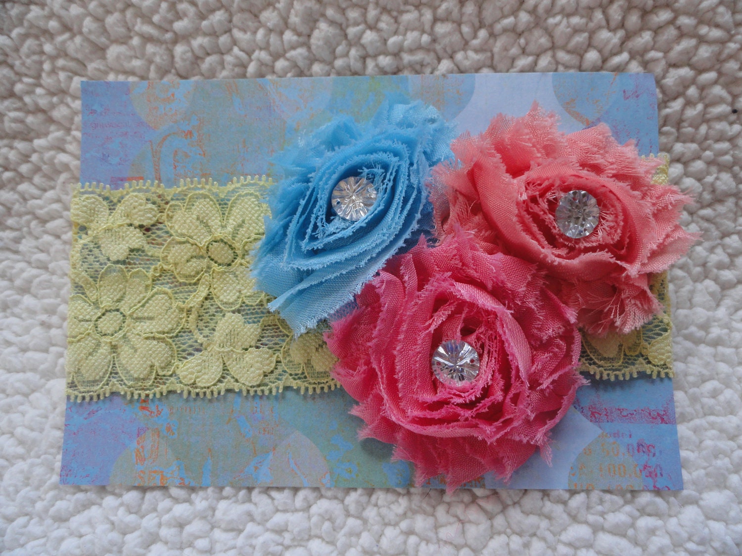 Infant/Baby/Toddler/Little Girl Handmade Headband / Shabby Chic, Fun, Bright / Photo Prop, Every Day Wear / Pink, Coral, Lace, Rhinestone