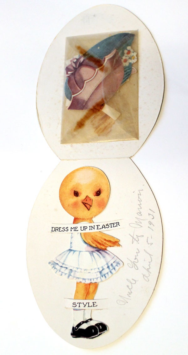Vintage 1920s Easter Card- Baby Chick PAPER DOLL with Clothes- Unique and Rare