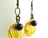Dangle Earings - Yellow Black Bead Earrings - Handmade Jewelry