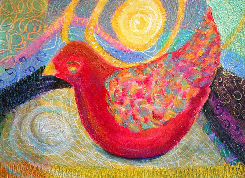 Red Dove at Dawn  Art Print Childs Room  10 x14 Limited Edition