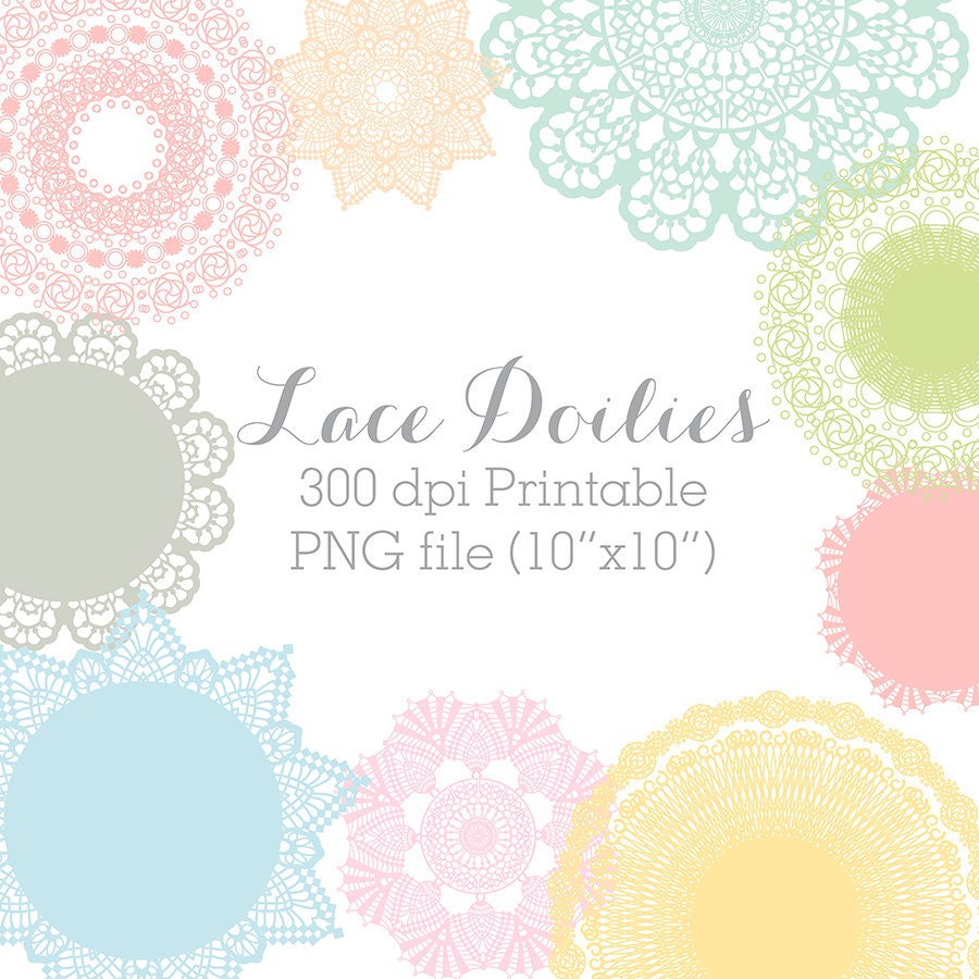 Doily Clip art, Printable colourful doilies. Scrapbook elements, Personal and Commercial Use (Set B)