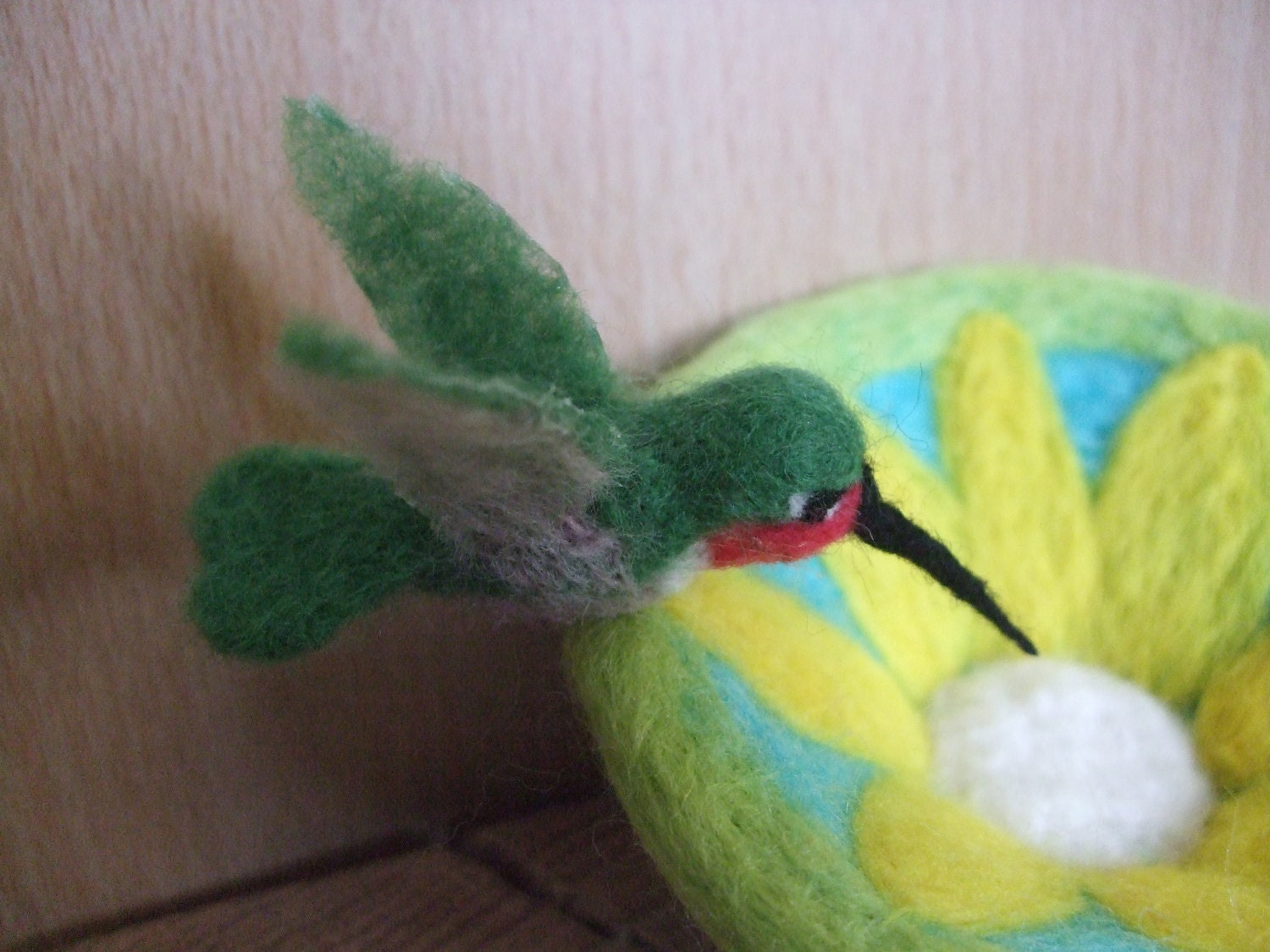 Handmade Needle Felted Hummingbird bowl