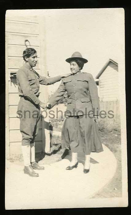WWI Indian GI soldier & female GI soldier snapshot c1918 photo