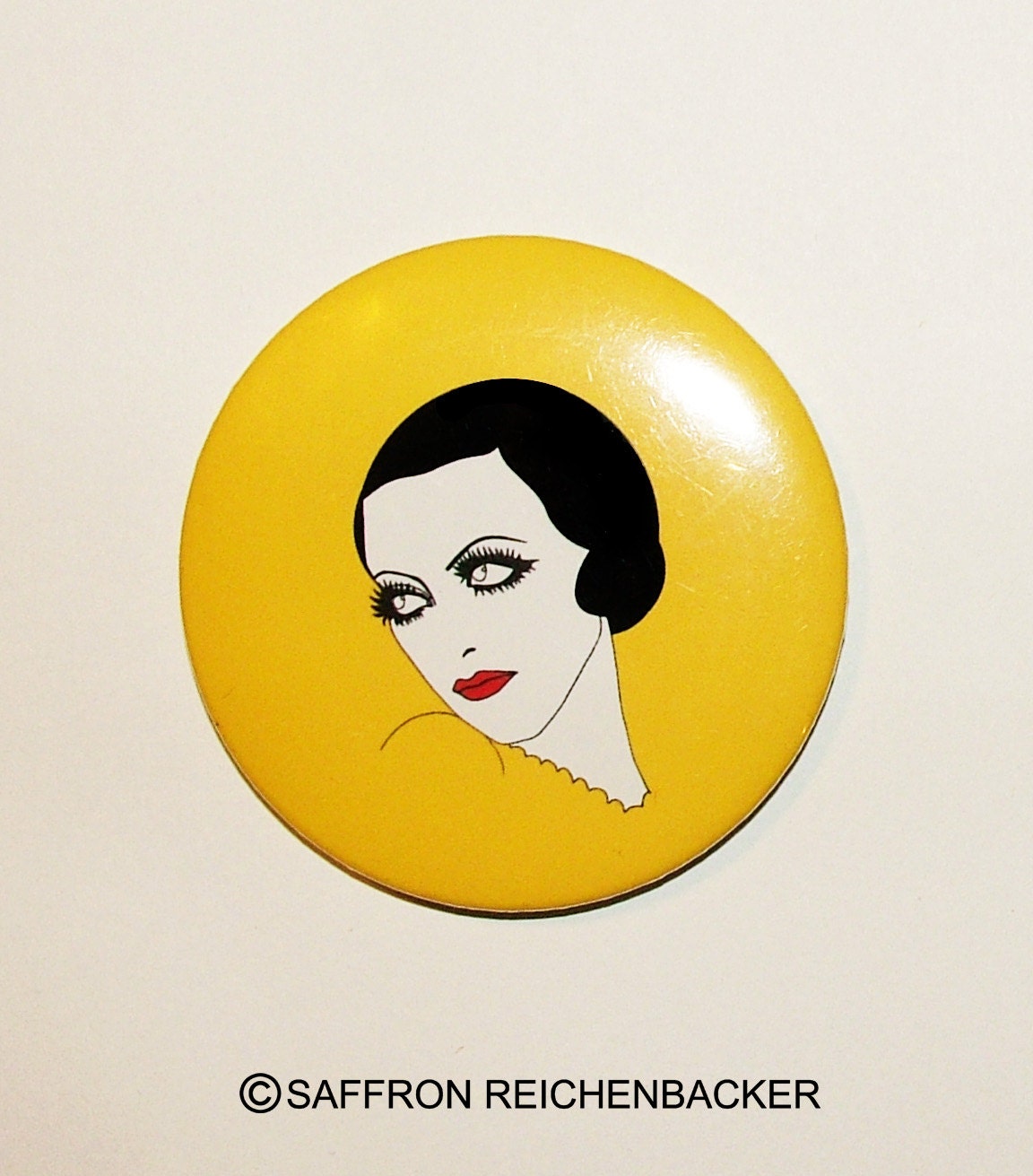 Flapper girl - yellow pocket mirror