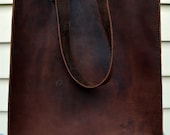 HANDMADE LEATHER TOTE Bag by Little Lion Man -  Brown Book Bag Carry-All Luggage Briefcase Grocery Messenger Hip Hand Stitched